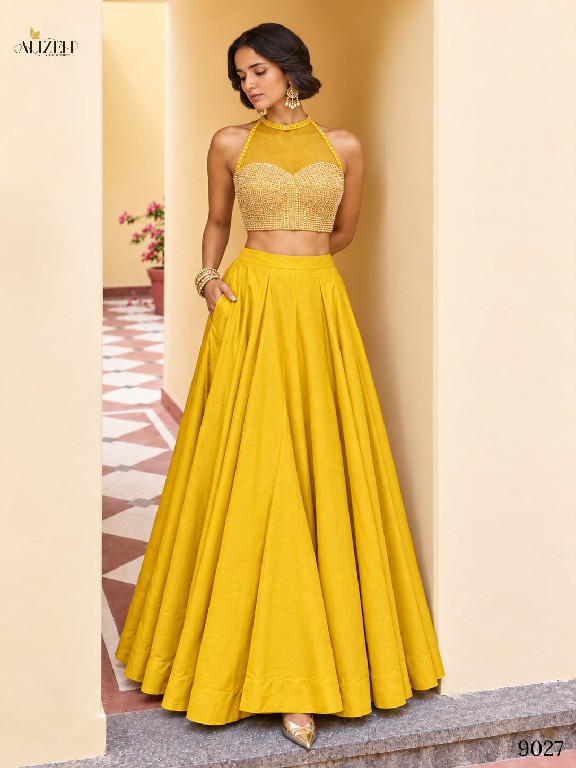 ALIZEH D.NO 9027 TO 9030 WHOLESALE READYMADE SOFT ROMAN SILK MODERN STYLISH LEHENGA CHOLI FOR EXPORT