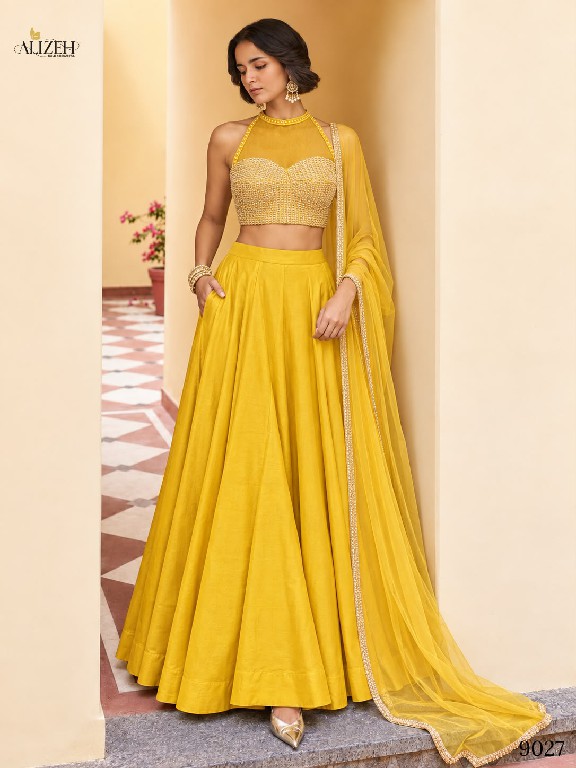 ALIZEH D.NO 9027 TO 9030 WHOLESALE READYMADE SOFT ROMAN SILK MODERN STYLISH LEHENGA CHOLI FOR EXPORT