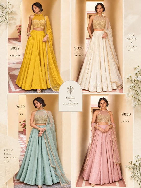 ALIZEH D.NO 9027 TO 9030 WHOLESALE READYMADE SOFT ROMAN SILK MODERN STYLISH LEHENGA CHOLI FOR EXPORT