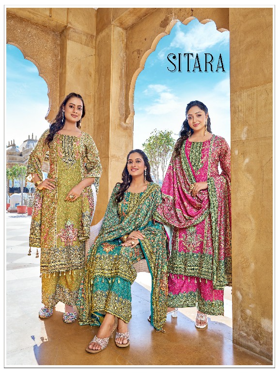 RANGRUT SITARA WHOLESALE JAM SATIN BIG SIZE ORIGINAL MIRROR WORK FULLY STITCHED PAKISTANI 3 PCS SUITS SUPPLIER