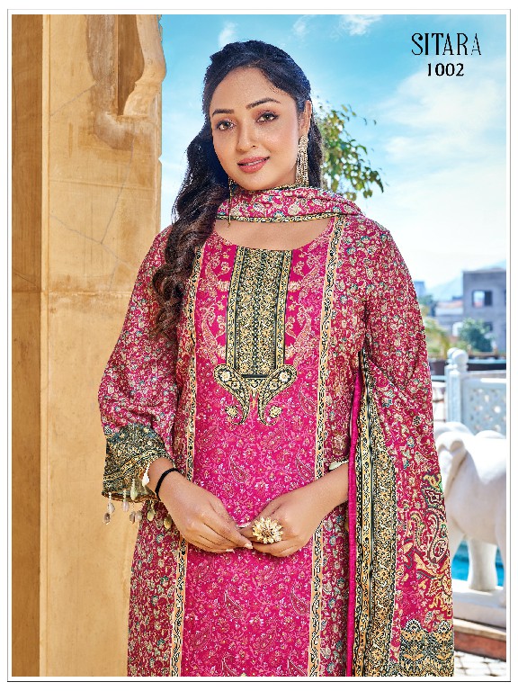 RANGRUT SITARA WHOLESALE JAM SATIN BIG SIZE ORIGINAL MIRROR WORK FULLY STITCHED PAKISTANI 3 PCS SUITS SUPPLIER