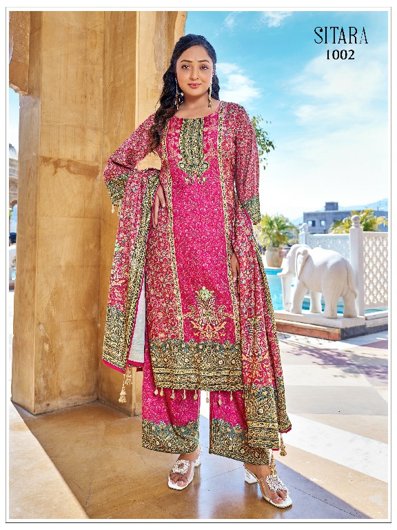 RANGRUT SITARA WHOLESALE JAM SATIN BIG SIZE ORIGINAL MIRROR WORK FULLY STITCHED PAKISTANI 3 PCS SUITS SUPPLIER