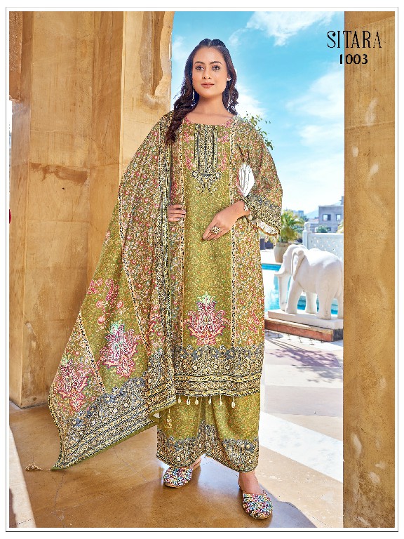 RANGRUT SITARA WHOLESALE JAM SATIN BIG SIZE ORIGINAL MIRROR WORK FULLY STITCHED PAKISTANI 3 PCS SUITS SUPPLIER