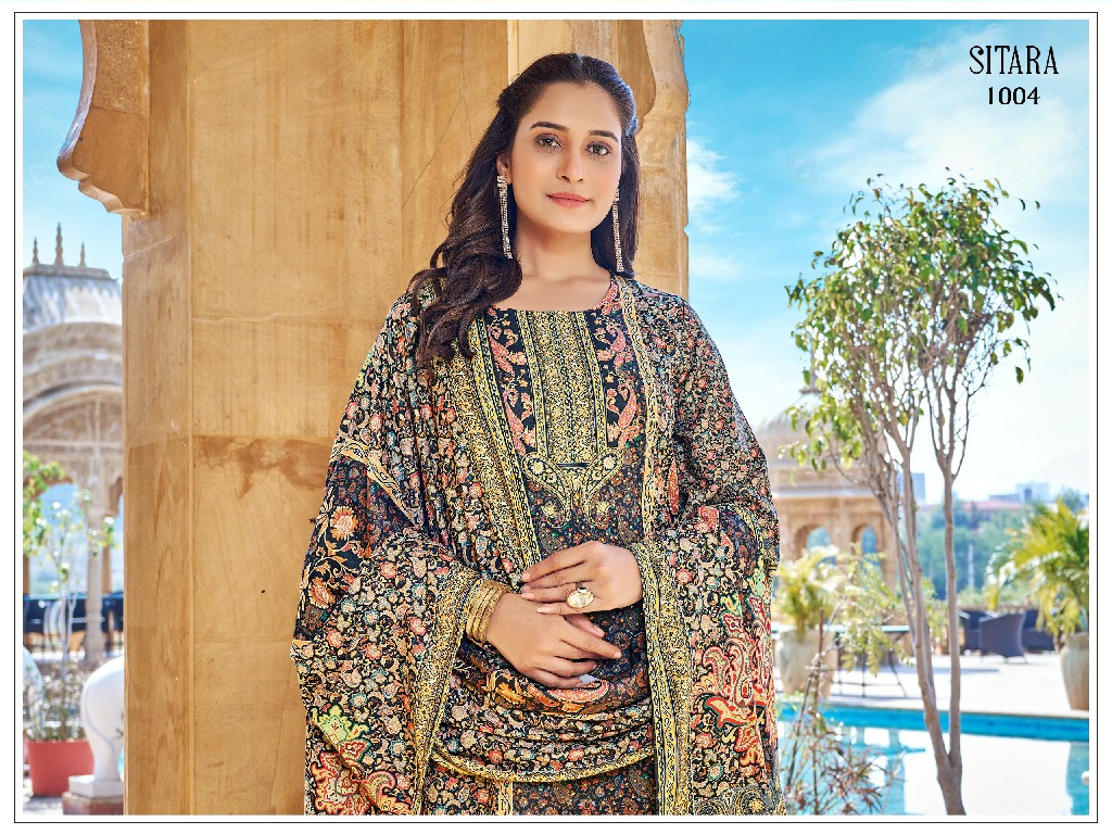RANGRUT SITARA WHOLESALE JAM SATIN BIG SIZE ORIGINAL MIRROR WORK FULLY STITCHED PAKISTANI 3 PCS SUITS SUPPLIER