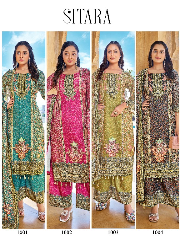 RANGRUT SITARA WHOLESALE JAM SATIN BIG SIZE ORIGINAL MIRROR WORK FULLY STITCHED PAKISTANI 3 PCS SUITS SUPPLIER