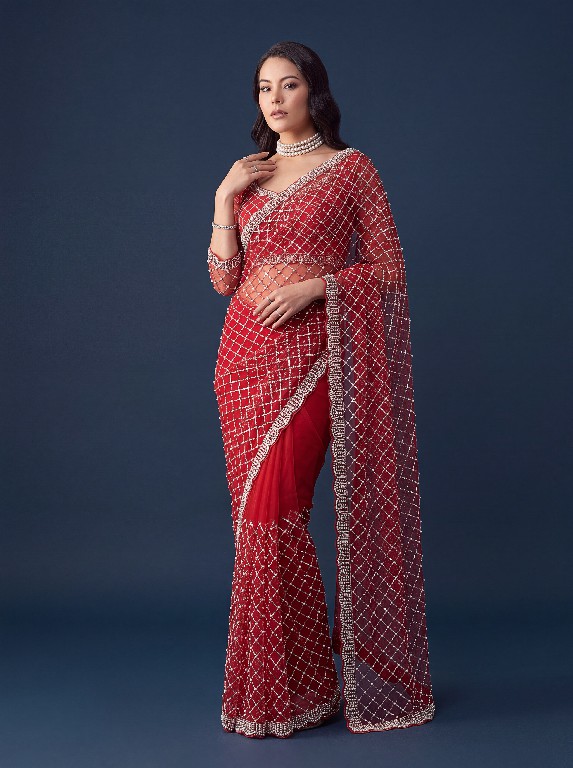 DVD D.NO 5194 WHOLESALE INTRICATELY BEADS HAND WORK EMBROIDERED DESIGNER SAREES FOR WOMEN ONLINE