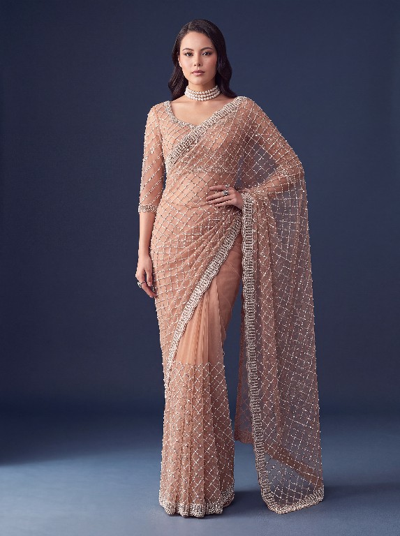 DVD D.NO 5194 WHOLESALE INTRICATELY BEADS HAND WORK EMBROIDERED DESIGNER SAREES FOR WOMEN ONLINE