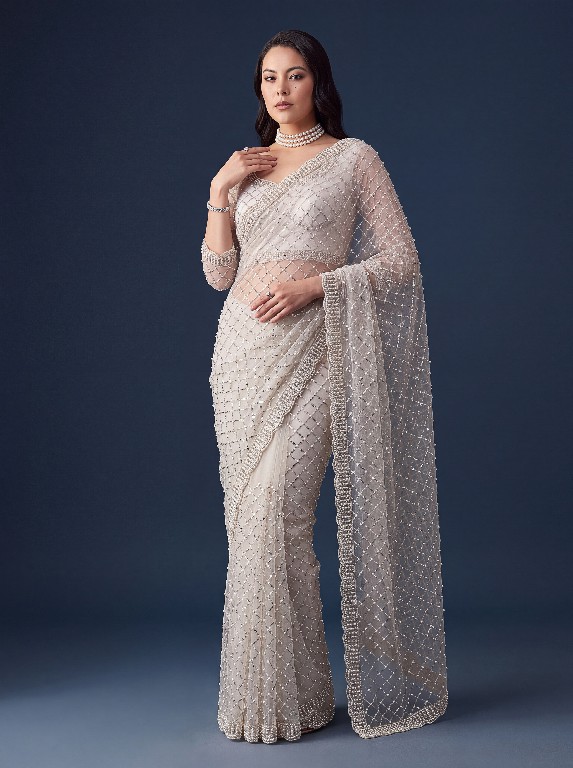 DVD D.NO 5194 WHOLESALE INTRICATELY BEADS HAND WORK EMBROIDERED DESIGNER SAREES FOR WOMEN ONLINE