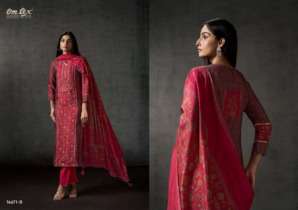 OMTEX IRA WHOLESALE RUSSIAN SILK WITH EMBROIDERY PATCH UNSTITCH SALWAR SUITS EXPORTER