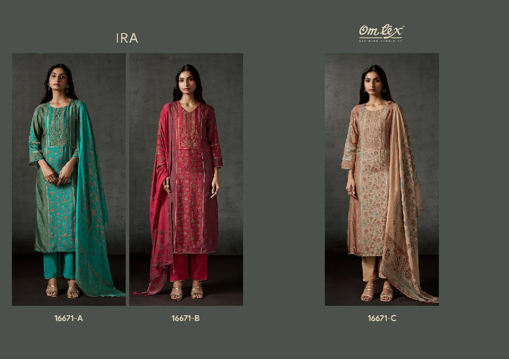 OMTEX IRA WHOLESALE RUSSIAN SILK WITH EMBROIDERY PATCH UNSTITCH SALWAR SUITS EXPORTER