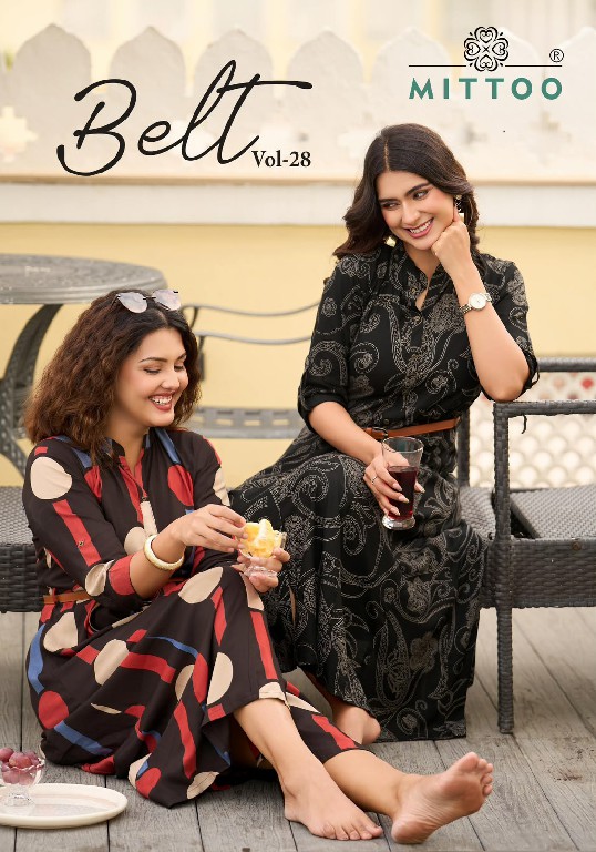 MITTOO BELT VOL 28 WHOLESALE READYMADE RAYON PRINT WESTERN STYLE ONE PIECE DRESS FOR WOMEN EXPORTER