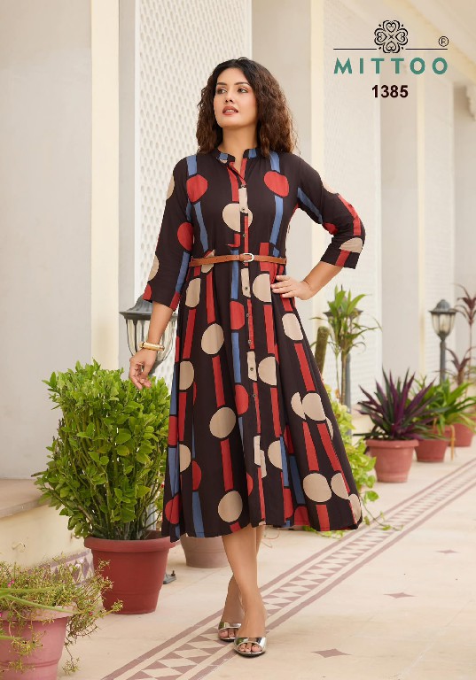 MITTOO BELT VOL 28 WHOLESALE READYMADE RAYON PRINT WESTERN STYLE ONE PIECE DRESS FOR WOMEN EXPORTER