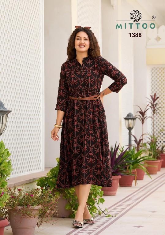 MITTOO BELT VOL 28 WHOLESALE READYMADE RAYON PRINT WESTERN STYLE ONE PIECE DRESS FOR WOMEN EXPORTER
