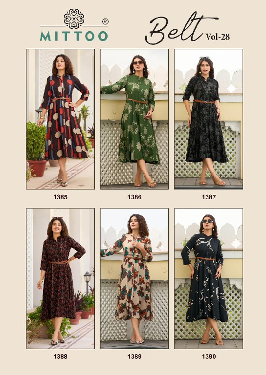 MITTOO BELT VOL 28 WHOLESALE READYMADE RAYON PRINT WESTERN STYLE ONE PIECE DRESS FOR WOMEN EXPORTER