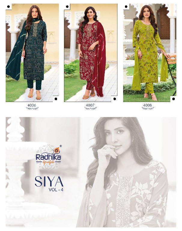 RADHIKA LIFESTYLE SIYA VOL 4 WHOLESALE READYMADE CLASSIC RAYON BIG SIZE 3 PCS SUITS FOR WOMEN ONLINE