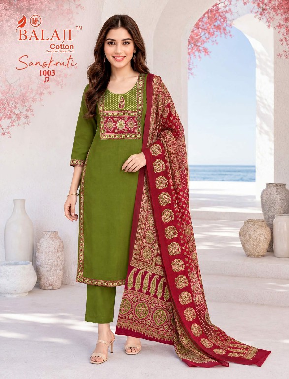 BALAJI SANSKRUTI VOL 1 WHOLESALE READYMADE HEAVY COTTON BEAUTIFUL 3 PCS SUITS EXPORTER