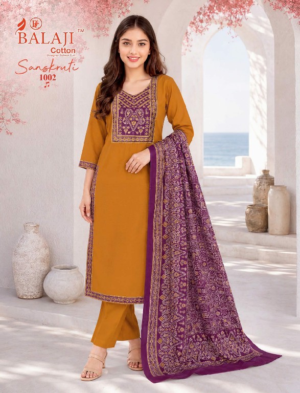 BALAJI SANSKRUTI VOL 1 WHOLESALE READYMADE HEAVY COTTON BEAUTIFUL 3 PCS SUITS EXPORTER
