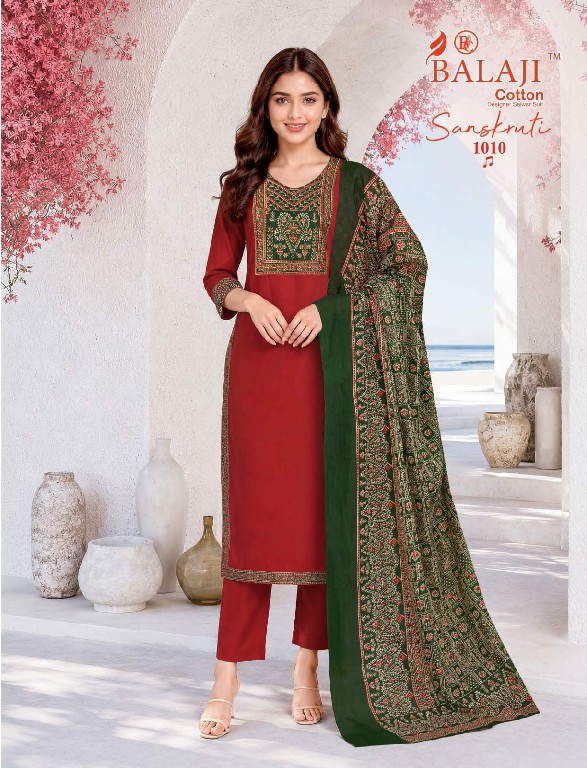 BALAJI SANSKRUTI VOL 1 WHOLESALE READYMADE HEAVY COTTON BEAUTIFUL 3 PCS SUITS EXPORTER