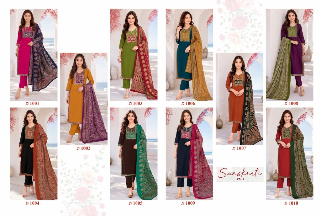 BALAJI SANSKRUTI VOL 1 WHOLESALE READYMADE HEAVY COTTON BEAUTIFUL 3 PCS SUITS EXPORTER