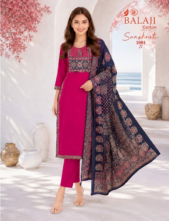 BALAJI SANSKRUTI VOL 1 WHOLESALE READYMADE HEAVY COTTON BEAUTIFUL 3 PCS SUITS EXPORTER