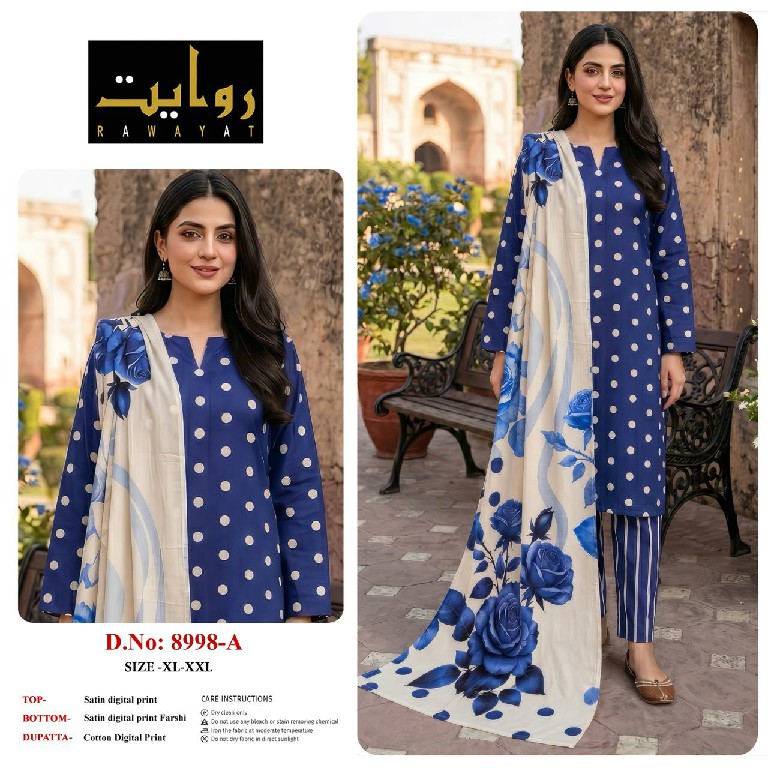 RAWAYAT D.NO 9067 TO 9075-8997-8998-8912 WHOLESALE READYMADE SATIN DIGITAL PRINT FARSHI SALWAR STYLE 3 PCS SUITS FOR EXPORT