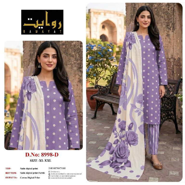RAWAYAT D.NO 9067 TO 9075-8997-8998-8912 WHOLESALE READYMADE SATIN DIGITAL PRINT FARSHI SALWAR STYLE 3 PCS SUITS FOR EXPORT