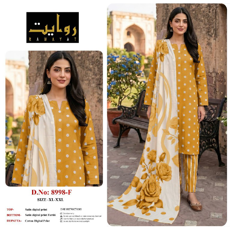 RAWAYAT D.NO 9067 TO 9075-8997-8998-8912 WHOLESALE READYMADE SATIN DIGITAL PRINT FARSHI SALWAR STYLE 3 PCS SUITS FOR EXPORT