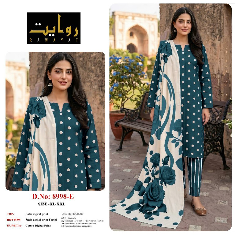 RAWAYAT D.NO 9067 TO 9075-8997-8998-8912 WHOLESALE READYMADE SATIN DIGITAL PRINT FARSHI SALWAR STYLE 3 PCS SUITS FOR EXPORT