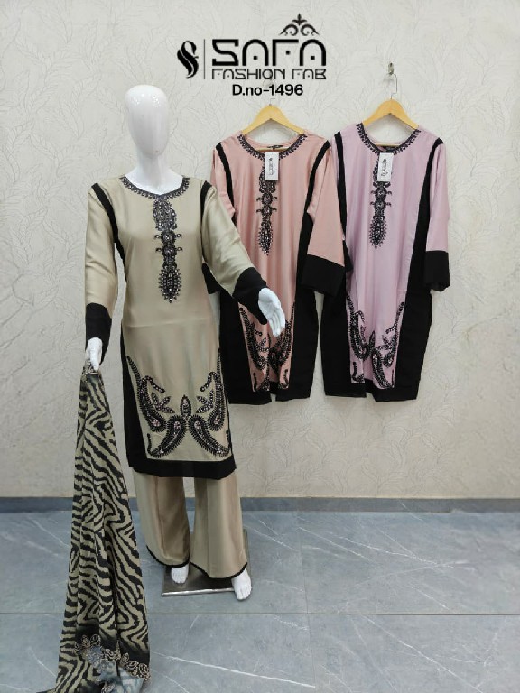 SAFA FASHION D.NO 1496 WHOLESALE READYMADE GAJJI SILK DESIGNER WEAR 3 PCS COMBO SET SUITS EXPORTER