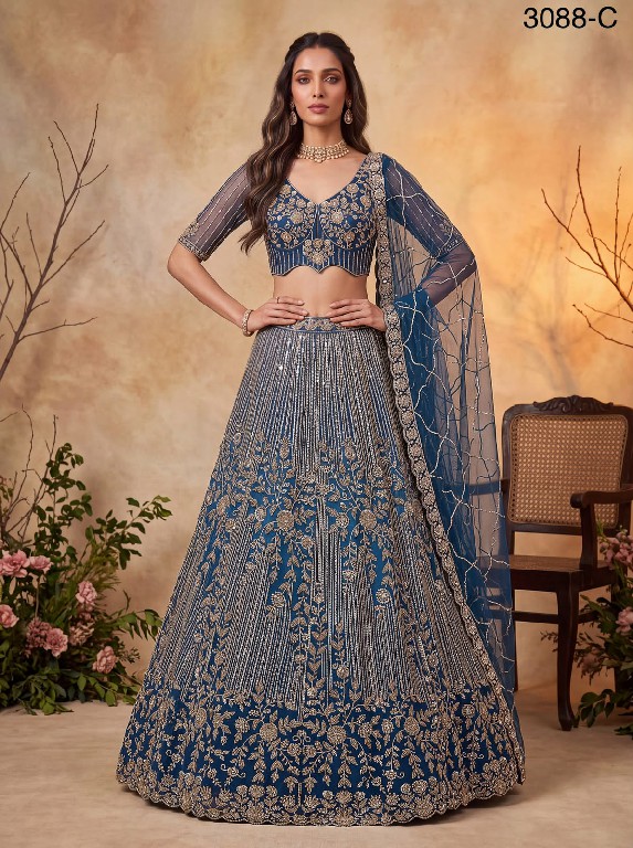 TEXTILEDEAL D.NO 3088 WHOLESALE PREMIUM NET DESIGNER PARTY WEAR LEHENGA CHOLI FOR WOMEN EXPORTER