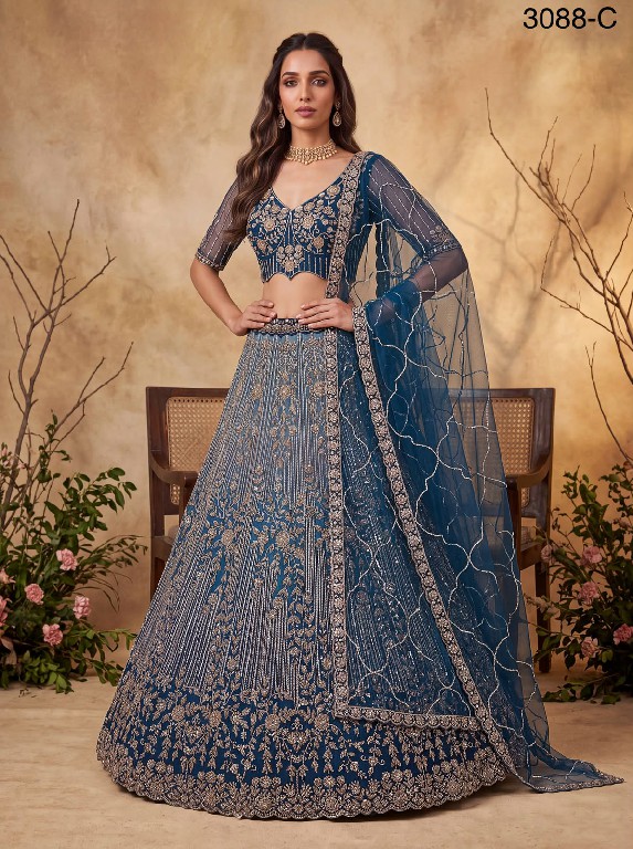 TEXTILEDEAL D.NO 3088 WHOLESALE PREMIUM NET DESIGNER PARTY WEAR LEHENGA CHOLI FOR WOMEN EXPORTER
