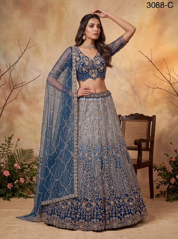 TEXTILEDEAL D.NO 3088 WHOLESALE PREMIUM NET DESIGNER PARTY WEAR LEHENGA CHOLI FOR WOMEN EXPORTER