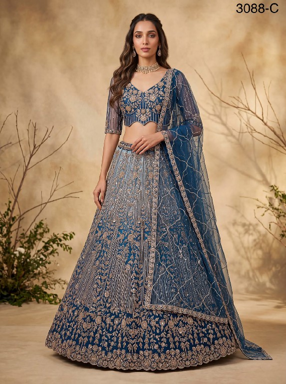 TEXTILEDEAL D.NO 3088 WHOLESALE PREMIUM NET DESIGNER PARTY WEAR LEHENGA CHOLI FOR WOMEN EXPORTER