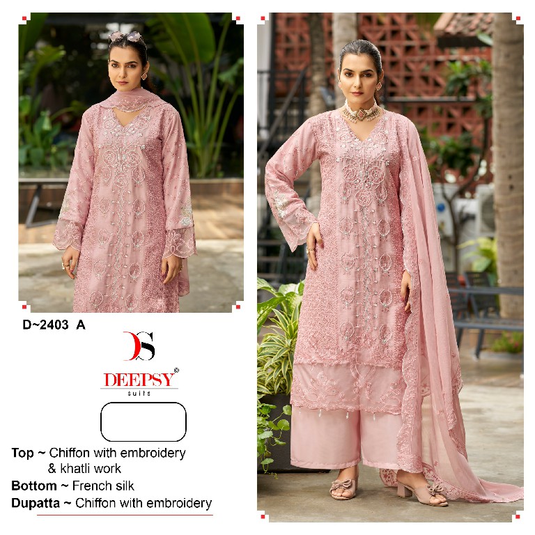 DEEPSY D.NO 2403 WHOLESALE CHIFFON WITH WORK PAKISTANI UNSTITCH SALWAR SUITS EXPORTER