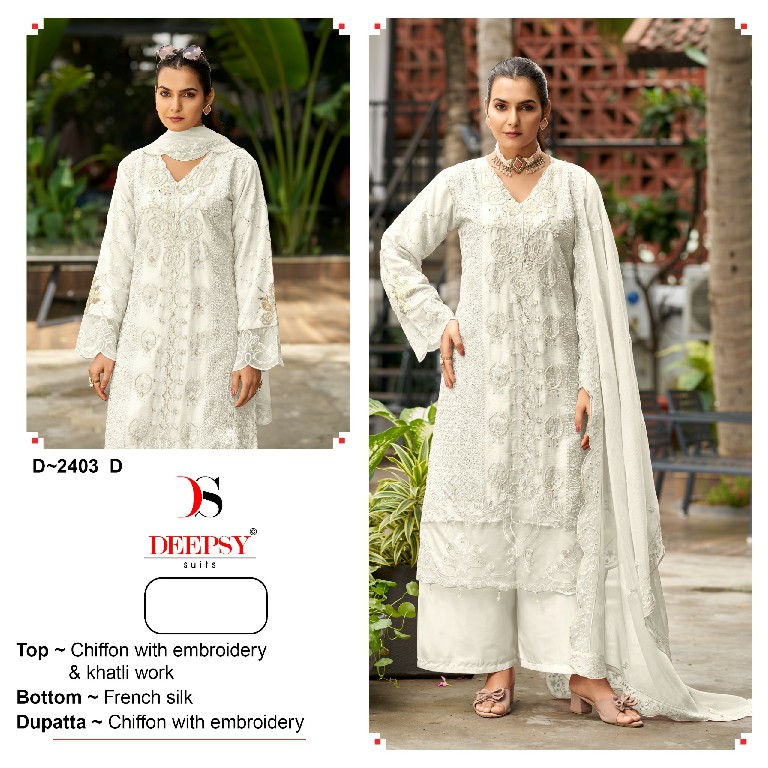 DEEPSY D.NO 2403 WHOLESALE CHIFFON WITH WORK PAKISTANI UNSTITCH SALWAR SUITS EXPORTER