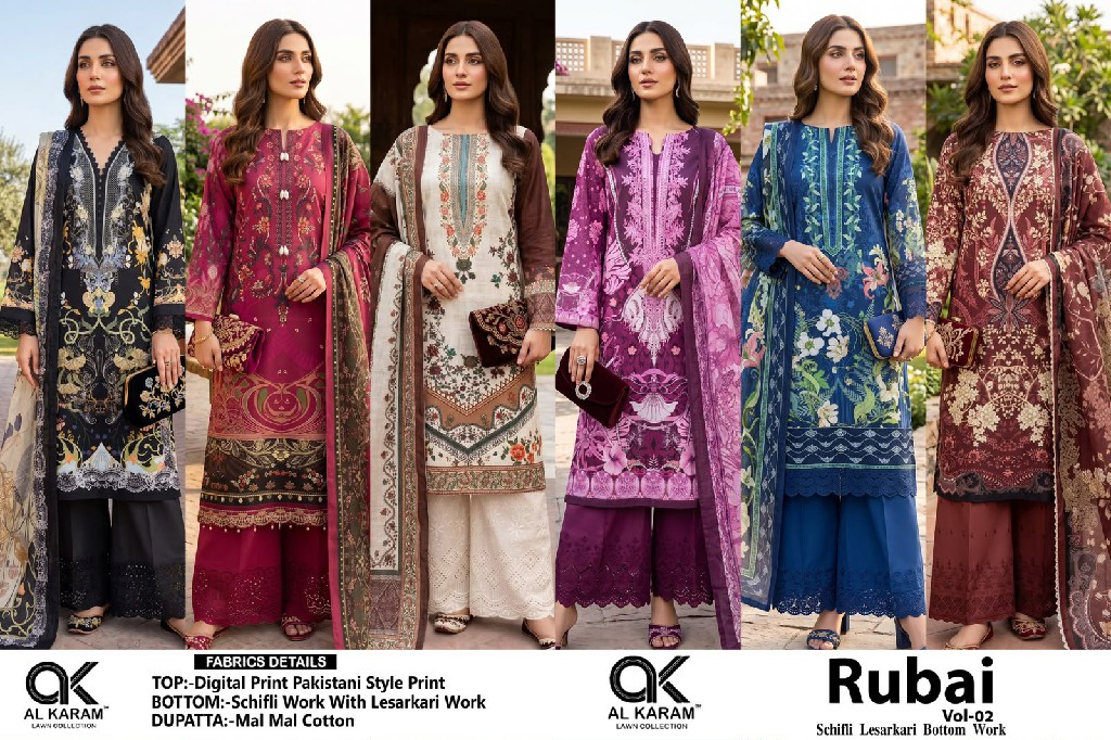 AL KARAM RUBAI VOL 2 WHOLESALE COTTON DIGITAL PRINTED AMAZING UNSTITCH SALWAR KAMEEZ ONLINE