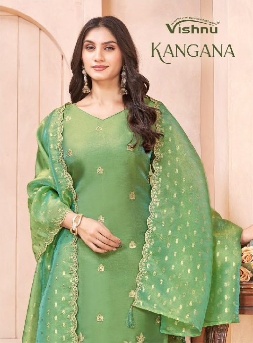 VISHNU KANGANA WHOLESALE GERMAN SILK BEAUTIFUL DESIGN UNSTITCH SALWAR SUITS FOR EXPORT