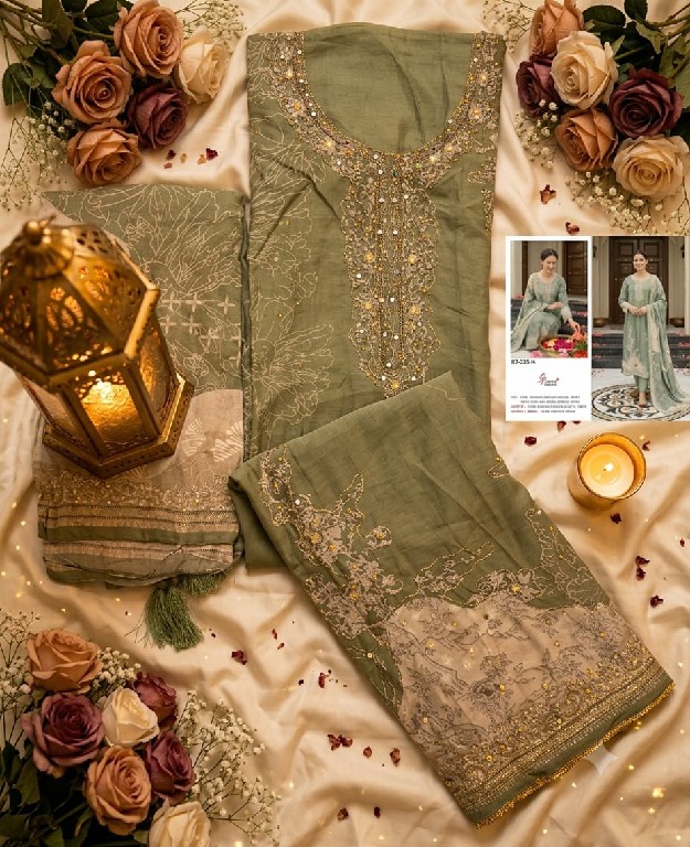 SHREE FABS D.NO KT-338J TO 338N WHOLESALE VISCOSE MUSLIN ELEGANT UNSTITCH SALWAR SUITS SUPPLIER