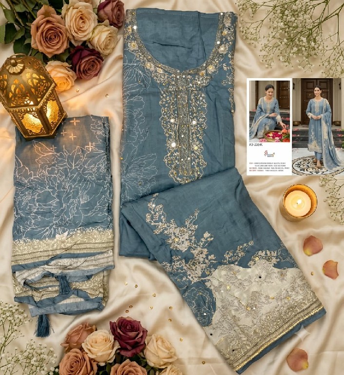 SHREE FABS D.NO KT-338J TO 338N WHOLESALE VISCOSE MUSLIN ELEGANT UNSTITCH SALWAR SUITS SUPPLIER