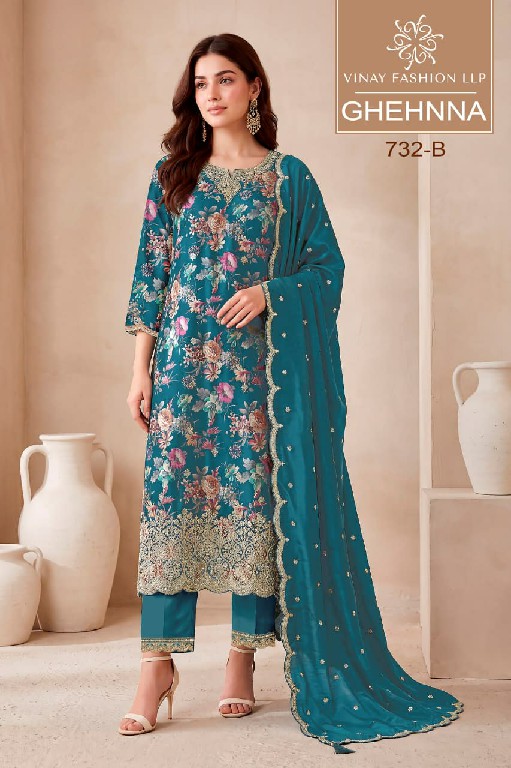 VINAY GHEHNNA WHOLESALE PREMIUM CHINON PARTY WEAR UNSTITCH SALWAR SUITS EXPORTER