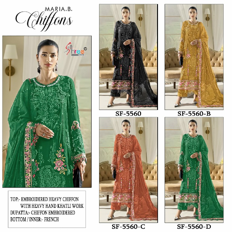 SHREE FABS D.NO 5560A TO 5560D WHOLESALE HEAVY FOX GEORGETTE PAKISTANI UNSTITCH SALWAR SUITS FOR EXPORT