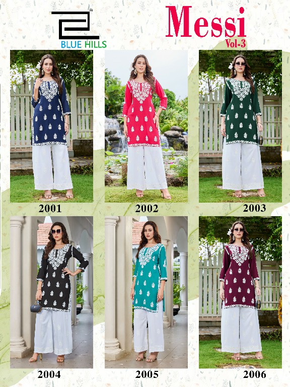 BLUE HILLS MESSI VOL 3 WHOLESALE READYMADE RAYON WITH WORH BIG SIZE TRENDY KURTI WITH PLAZZO COMBO FOR EXPORT