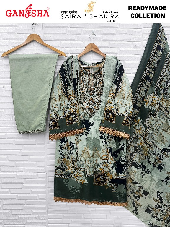 GANESHA SAIRA SHAKIRA VOL 8 WHOLESALE HEAVY COTTON KARACHI STYLE CASUAL WEAR FULL STITCHED 3 PCS SUITS ONLINE