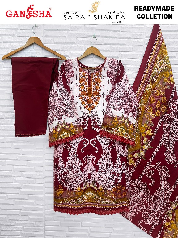 GANESHA SAIRA SHAKIRA VOL 8 WHOLESALE HEAVY COTTON KARACHI STYLE CASUAL WEAR FULL STITCHED 3 PCS SUITS ONLINE