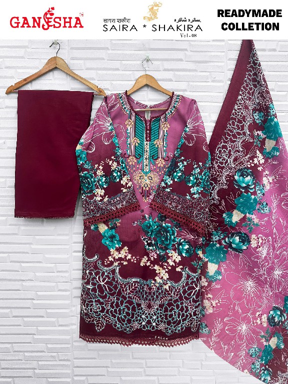 GANESHA SAIRA SHAKIRA VOL 8 WHOLESALE HEAVY COTTON KARACHI STYLE CASUAL WEAR FULL STITCHED 3 PCS SUITS ONLINE