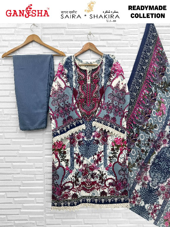 GANESHA SAIRA SHAKIRA VOL 8 WHOLESALE HEAVY COTTON KARACHI STYLE CASUAL WEAR FULL STITCHED 3 PCS SUITS ONLINE