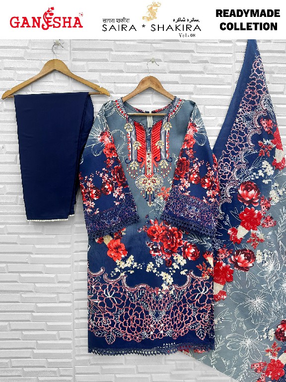 GANESHA SAIRA SHAKIRA VOL 8 WHOLESALE HEAVY COTTON KARACHI STYLE CASUAL WEAR FULL STITCHED 3 PCS SUITS ONLINE