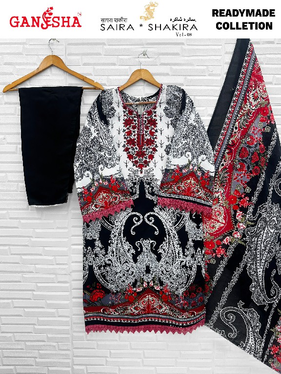 GANESHA SAIRA SHAKIRA VOL 8 WHOLESALE HEAVY COTTON KARACHI STYLE CASUAL WEAR FULL STITCHED 3 PCS SUITS ONLINE