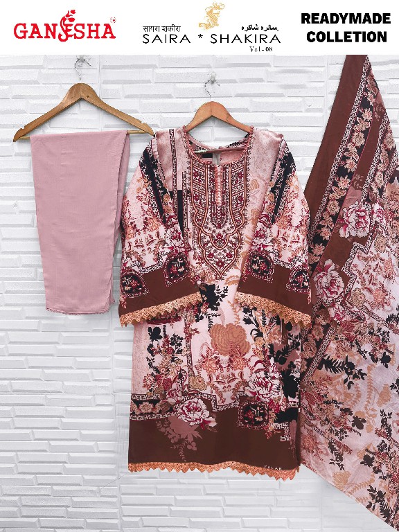 GANESHA SAIRA SHAKIRA VOL 8 WHOLESALE HEAVY COTTON KARACHI STYLE CASUAL WEAR FULL STITCHED 3 PCS SUITS ONLINE
