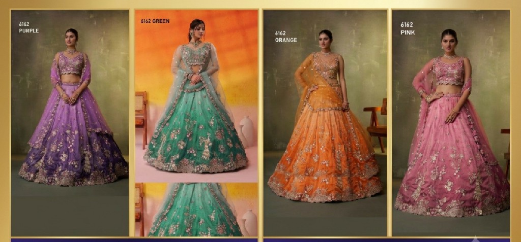PF SERIES D.NO 6162 WHOLESALE TISSUE WITH WORK FULL FLAIR ETHNIC WEAR LEHENGA CHOLI FOR WOMEN ONLINE
